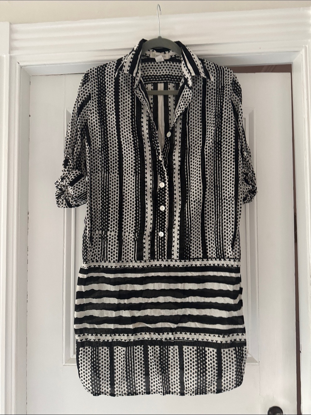 Kerry Cassill Black & White Striped Button-Up Tunic dress size large